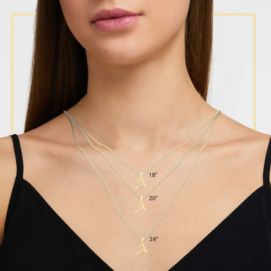 Alphabet A-Z Initial Letter CZ Pendant 14K Gold Filled Box Chain Set 18" 20" 24" Women Necklace Set