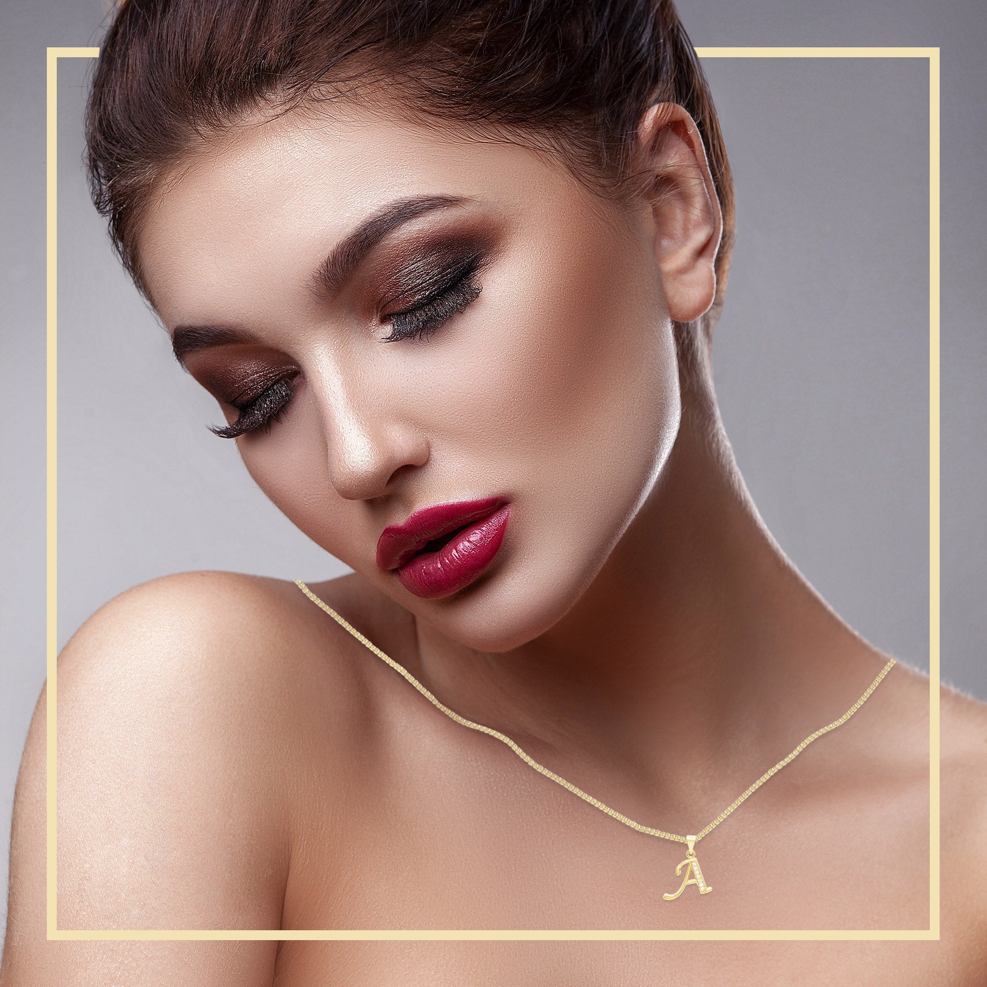 Alphabet A-Z Initial Letter CZ Pendant 14K Gold Filled Box Chain Set 18" 20" 24" Women Necklace Set